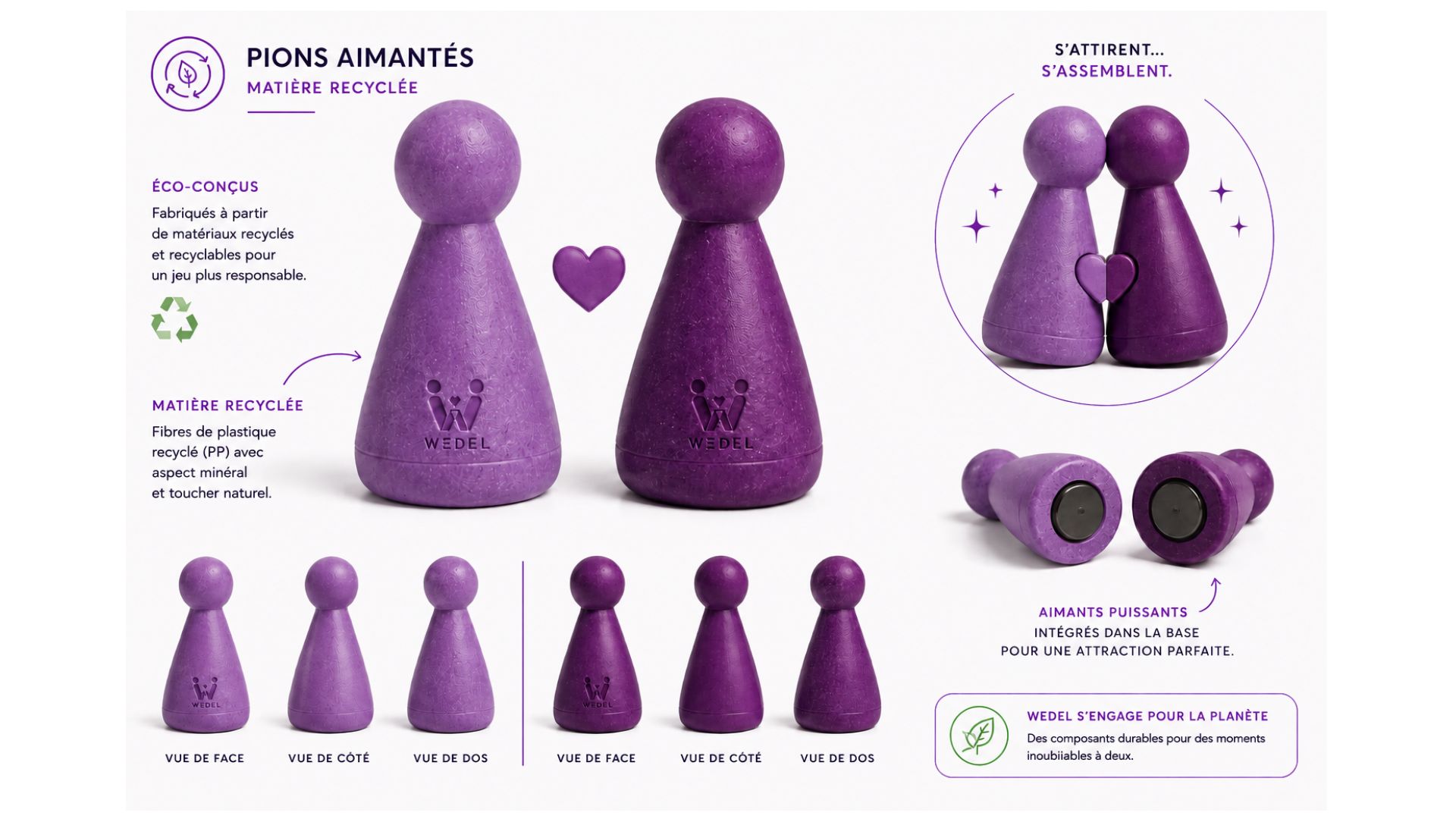 Pions amoureux WEDEL en bois